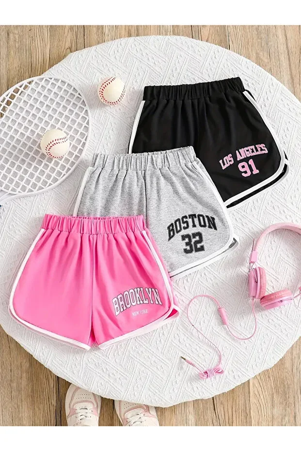 Girls' Shorts Bermuda with Piping 3-Pack Cotton