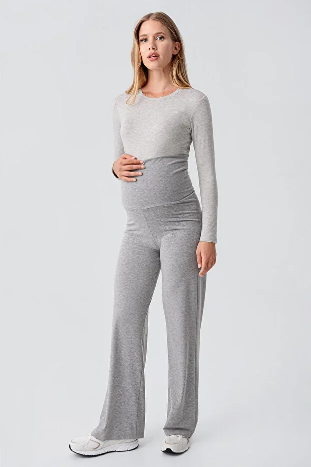 Straight Leg Folded Waist Jersey Stretchy Viscose Maternity Pants
