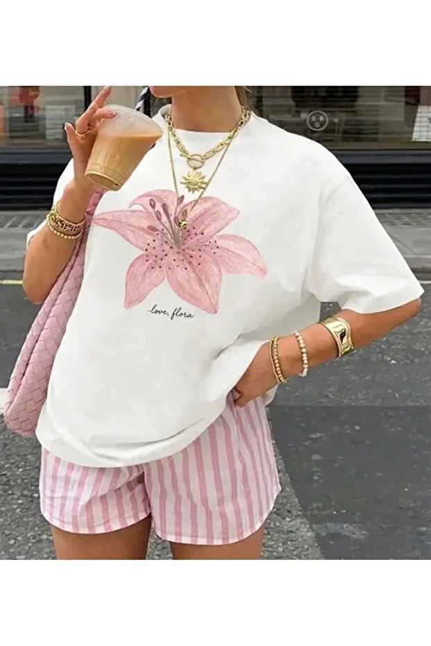 Marco Fresco Pink Floral Print Crew Neck T-shirt