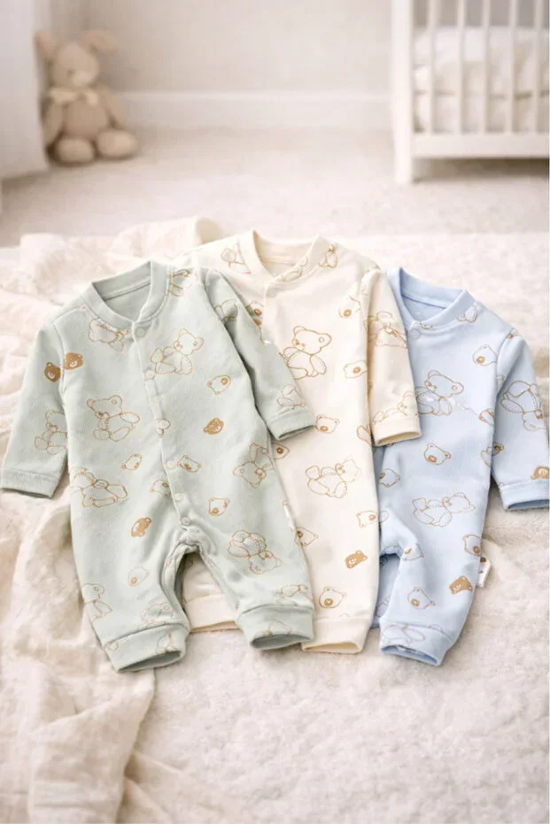 100% Cotton Dog Pattern 3-Piece Romper