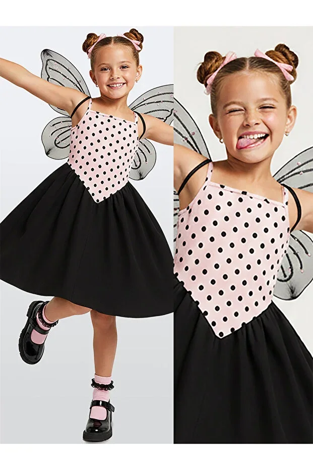 Girls Dress Cotton Pink Black Polka Dot Spring Summer Season 5-8 Years