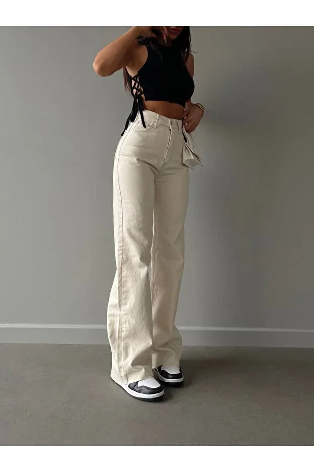 LAMİRAMOOD Tas Palazzo Wide Leg High Waist Denim Pants