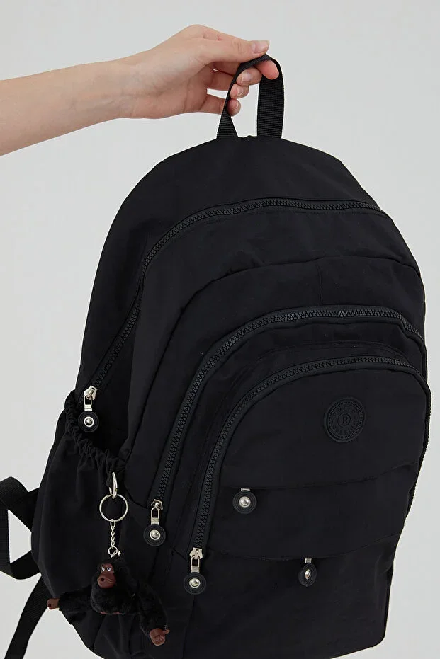 Unisex Crinkle Fabric Water Repellent Large Size Multi-Compartment Black Travel Backpack High School Middle School University