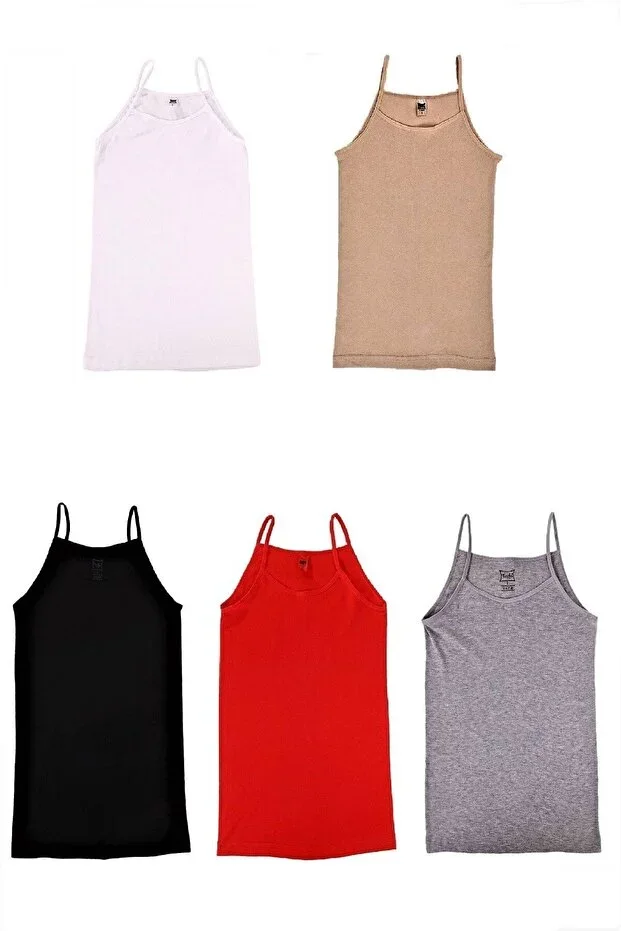 Women's Mixed Color String Strap Cotton Undershirt 5 Pack