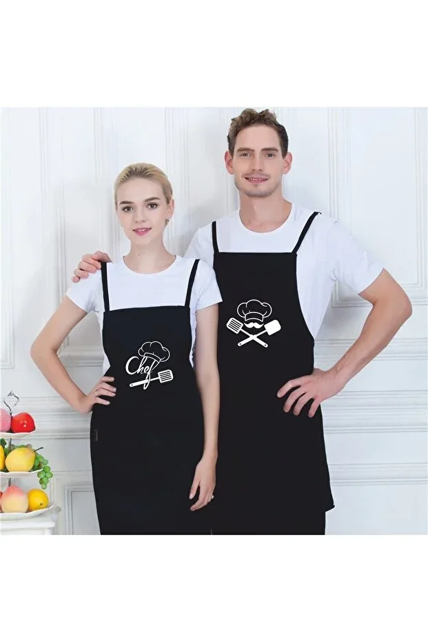 Black Chef Printed Duck Fabric Masterchef Kitchen Apron-Chef Printed Apron