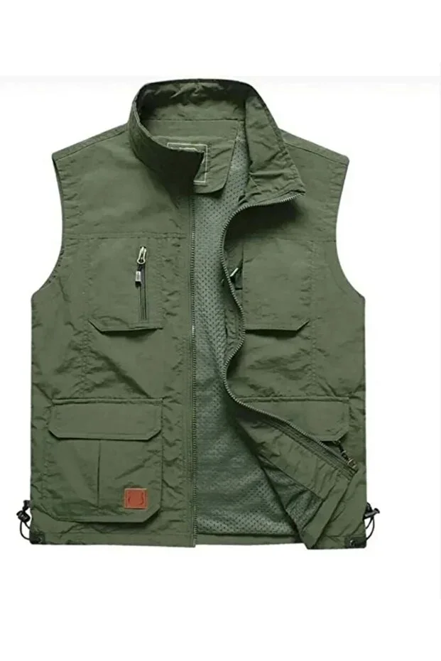 Mesh Lined Khaki Color Outdoor Summer Vest