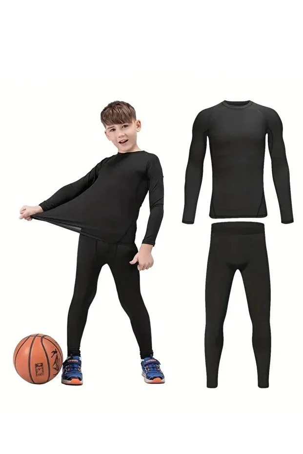 Girls & Boys Fleece Thermal Top and Bottom Set Thick Winter Children's Leggings Long Sleeve Set