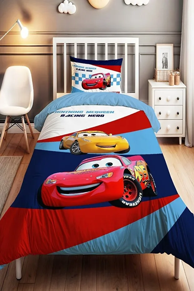 Striped Mcqueen Patterned Single Bedding Set for Baby Children