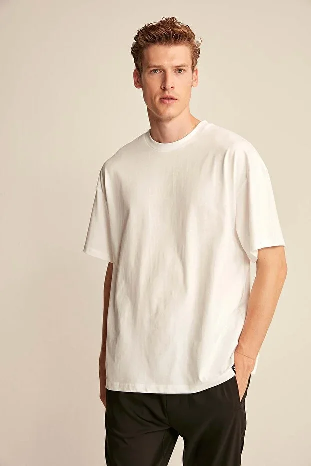 Jett Men's Oversize Fit 100% Organic Cotton Thick Textured Crew Neck White T-shirt