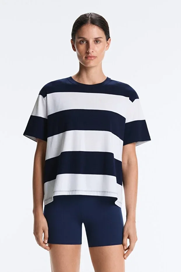 Oysho Maxi striped boxy cotton blend t-shirt