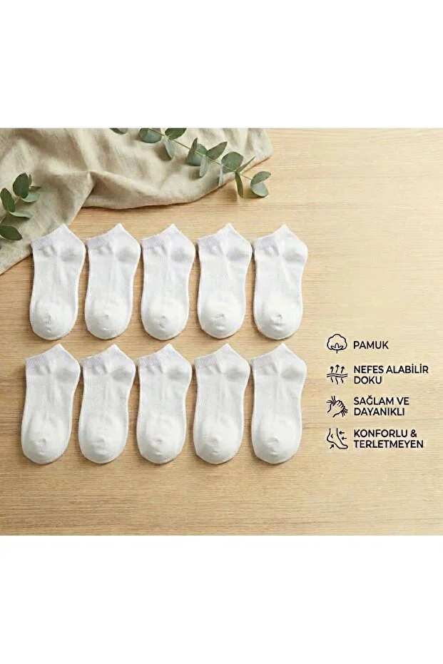 10-Piece Economic Pack Unisex White Short Sports Sock