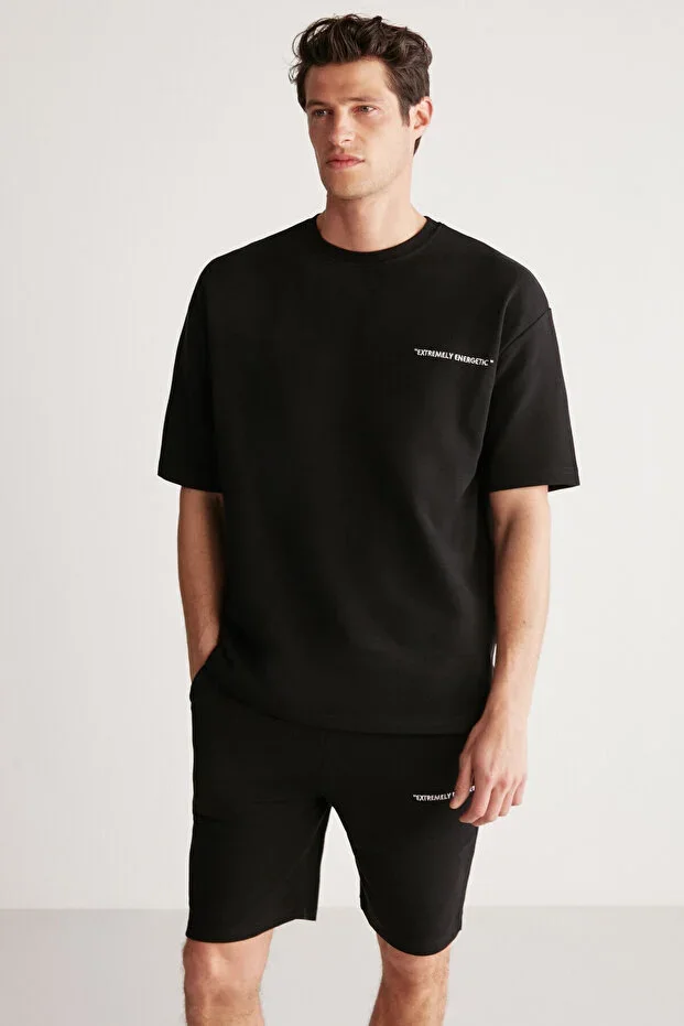 Colombıa Men's 2-Piece Set Comfort Fit Regular Fit Letter Embroidery Plain Black Tracksuit