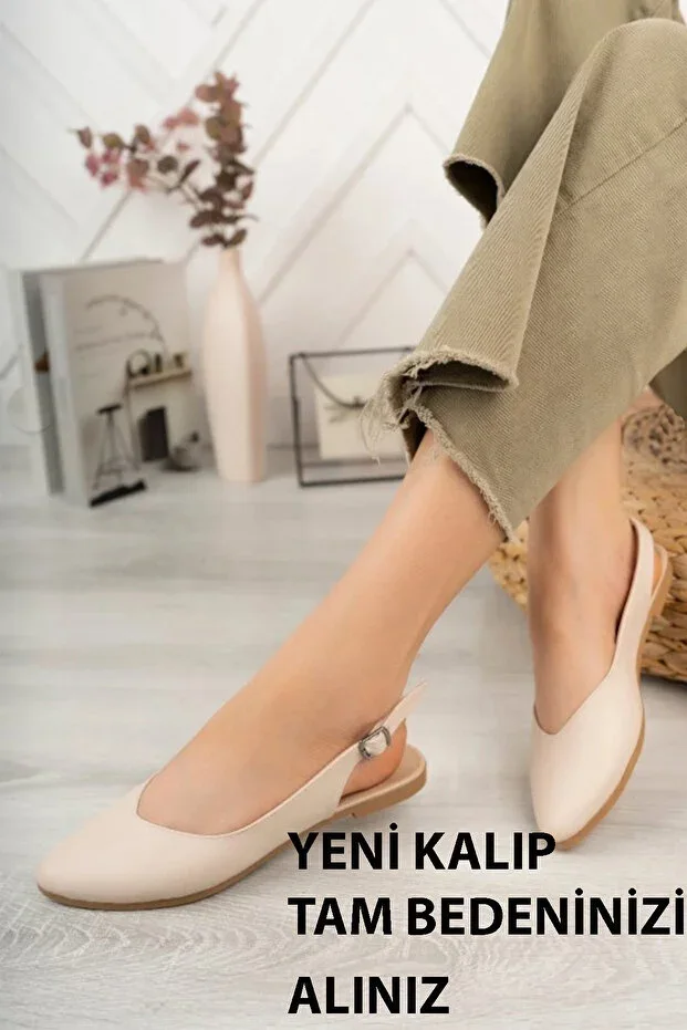 Women's Misty Cream Skin Back Open Toe Daily Ballet Flats
