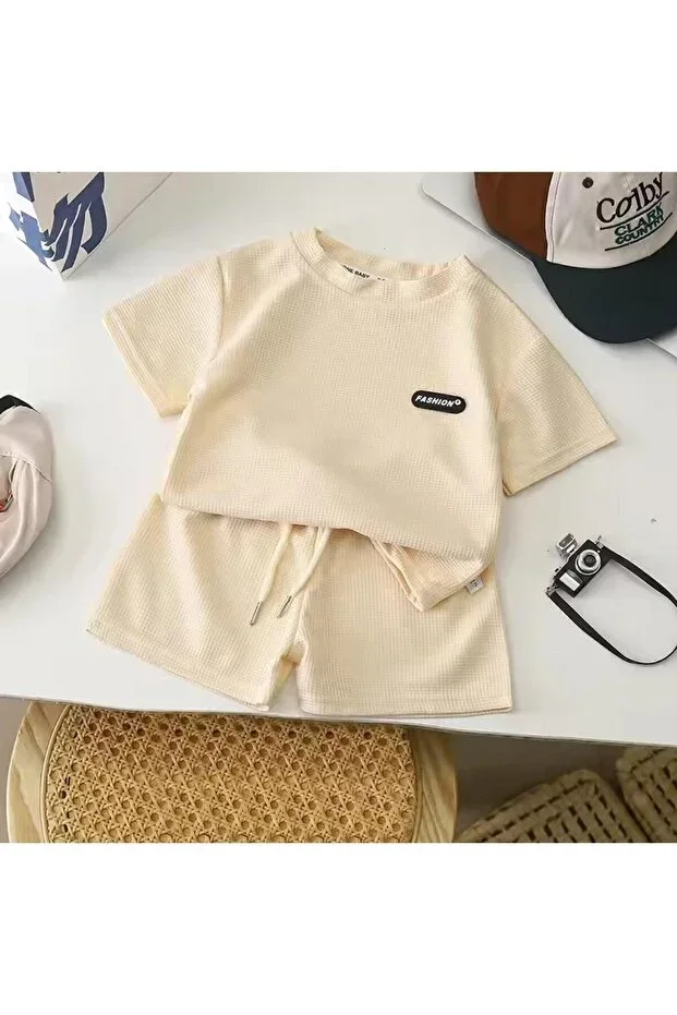 Waffle Fashion Summer Shorts Set 6 Months - 3 Years Light Beige