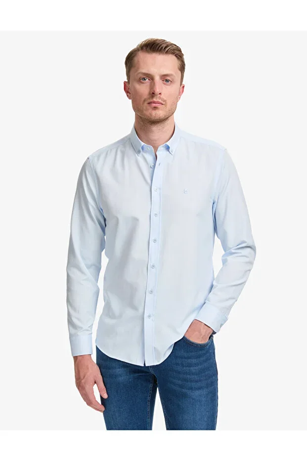 Light Blue Oxford Slim Fit Easy Iron Shirt 50325365-VR003