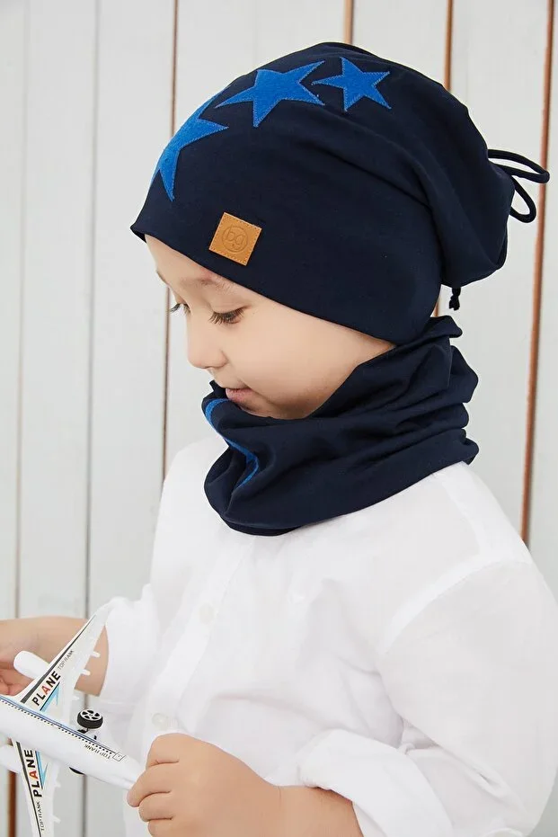 Black Blue Fanatik Beanie Neck Gaiter Set Soft Double Layer Sport 100% Natural Cotton Combed