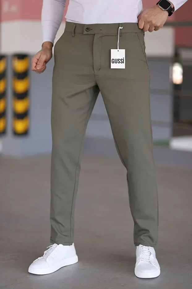 Men's Sage Green Slim Fit Stretch Lycra Fabric Trousers