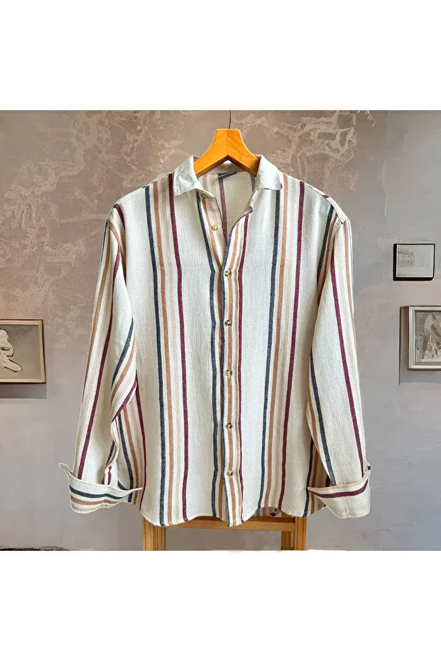 Men's Oversize Shirt Collar 100% Linen Long Sleeve Summer Shirt