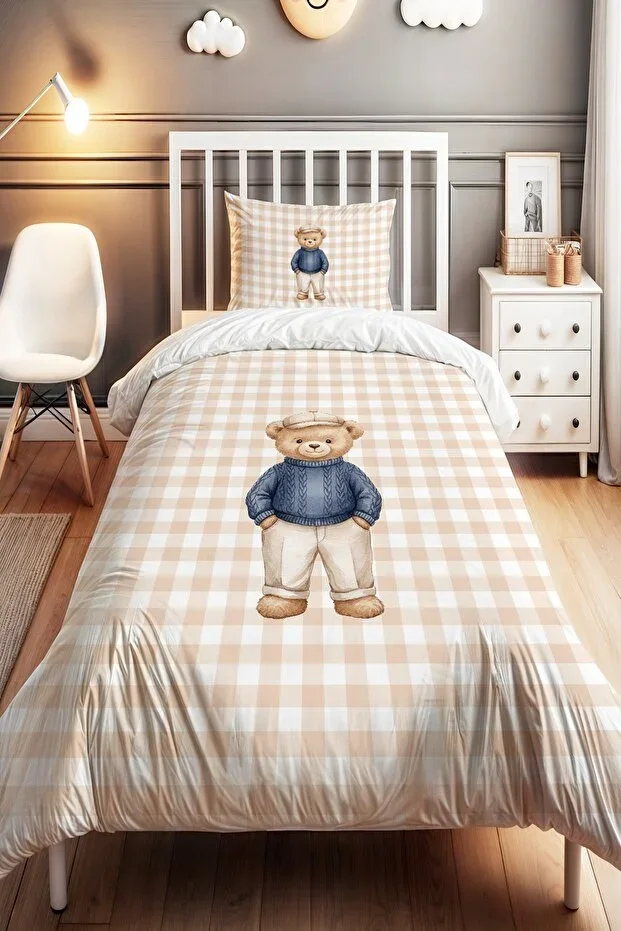 Boys Teddy Print Single Duvet Cover Set