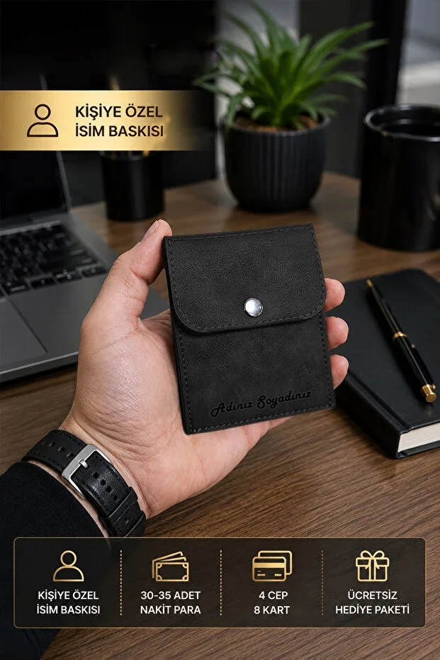 Customizable Special Design Suede Faux Leather Men/Women Unisex Wallet - Black