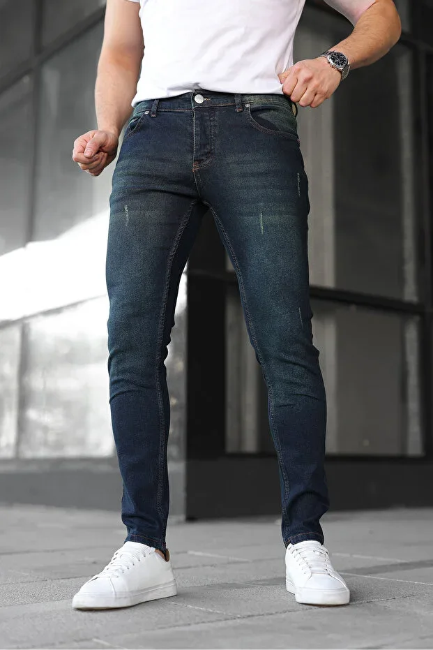 Men's Jeans Slim Fit Stretchy Green Tinted Buttoned Trousers