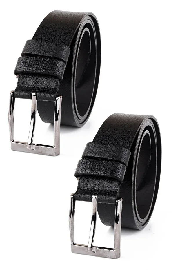 2 Pieces Genuine Leather Men's Belt 4 cm Black Suitable for Linen and Jeans