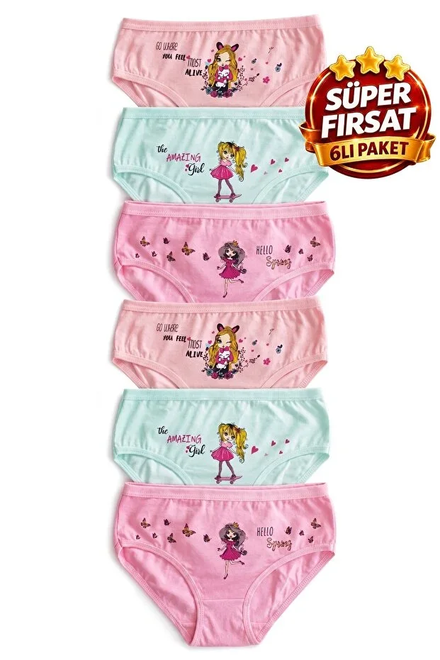 Girls' 6-Pack Cotton Panties Printed Special Flexible Fit (K200)