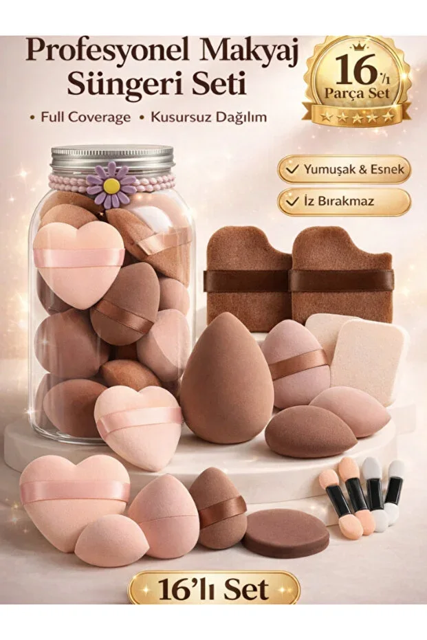 Makeup Sponge Set Powder Sponge Foundation Sponge Under-Eye Concealer Sponge Eyeshadow Brush 16 Piece Set