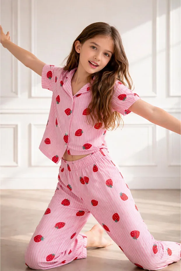 Strawberry print short sleeve girl's Milan pajama set