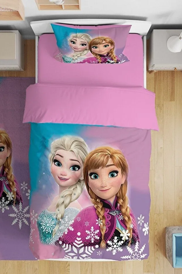 Pink Blue Elsa Pattern Single Baby Children Duvet Cover Set