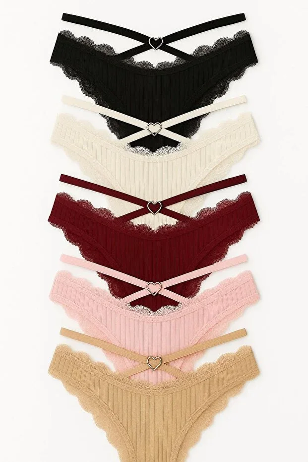 Ribbed Ringed Bikini 5-Piece Set (not s,m) color changed (white instead of ecru, for your information)