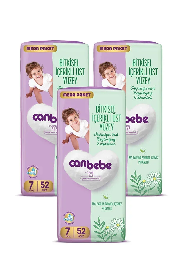 Baby Diaper Mega Pack Size 7 XXL (17+ Kg) 52 Pieces x 3 Pieces