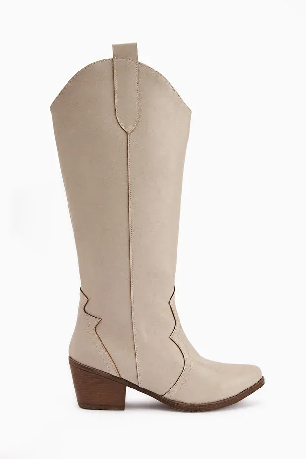 Lhena Beige Western Pull-On Women's Boots