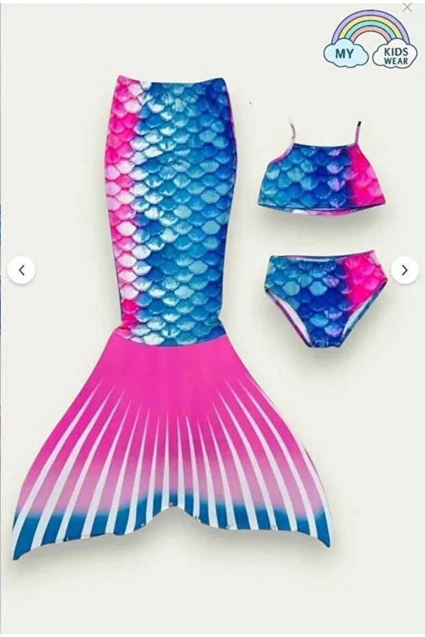 Brightly Colored Mermaid Swimsuit Costume 3-Piece Set 0406