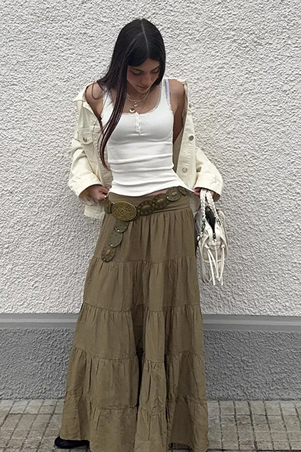 Bershka Midi Skirt with Curved Waist