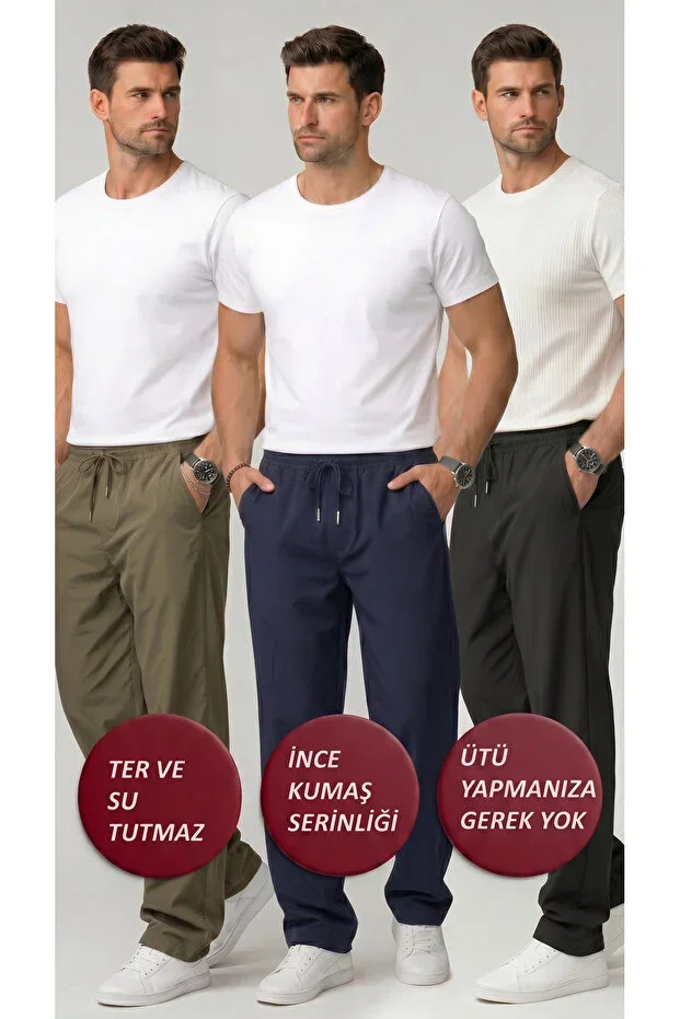 Men's 3-Pack Parachute Oversize Pants Wide Leg Comfortable Fit Daily Sport