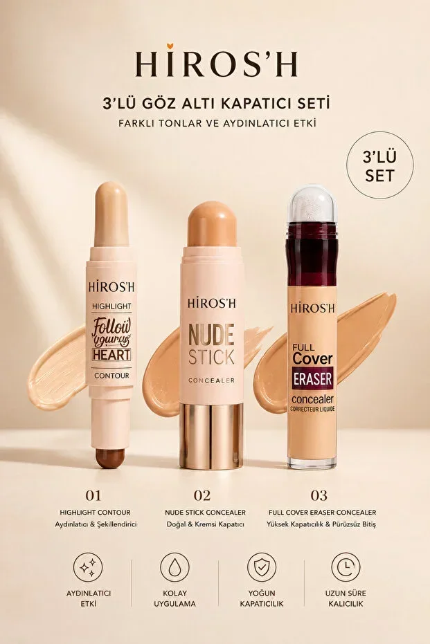 3-Piece Concealer Set Different Tones And Illuminating Effect