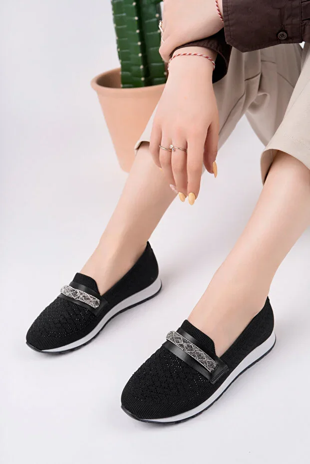 Black Stone Detailed Daily Sport Ballet Flats