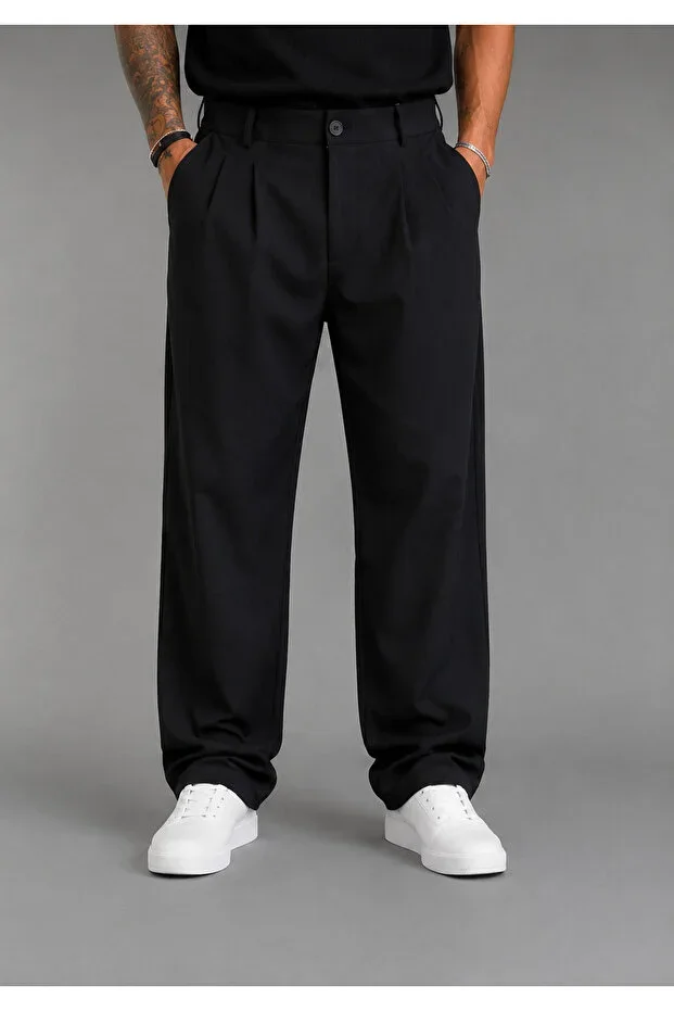 Men's Baggy fit, flexible-draping, pleated detail, wide leg trousers
