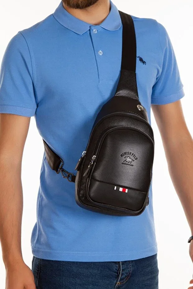 Newish Polo Leather Unisex Crossbody Bag Chest Bag Shoulder Bag with Headphone Output Daily Single Shoulder
