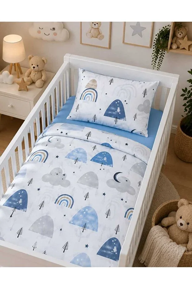 100% Cotton Fabric Baby 5 Piece Quilt and Duvet Cover Set & Sleep Set (70 X 120 CM)