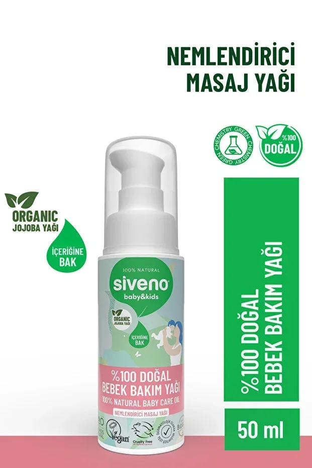 %100 Natural Baby Oil Organic Jojoba Care Massage Oil Paraffin-Free Herbal Vegan 50 ml