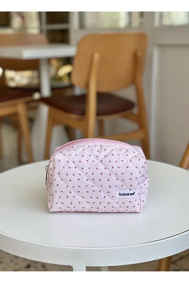 Crispy Cherry Patterned Makeup Bag - Medium Size