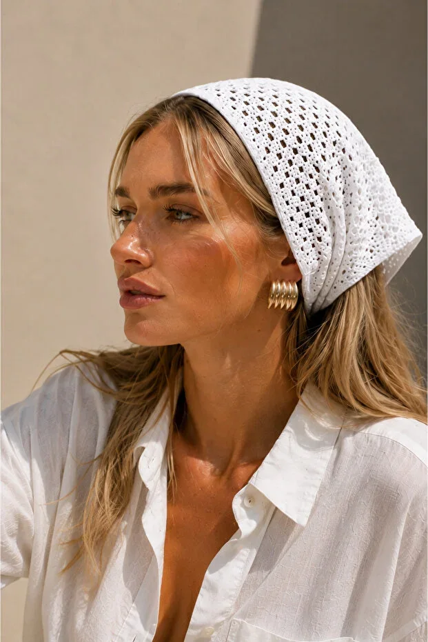 Women's Mesh Knit Bandana Summer Perforated Tricot Hair Bandana Beach Compatible