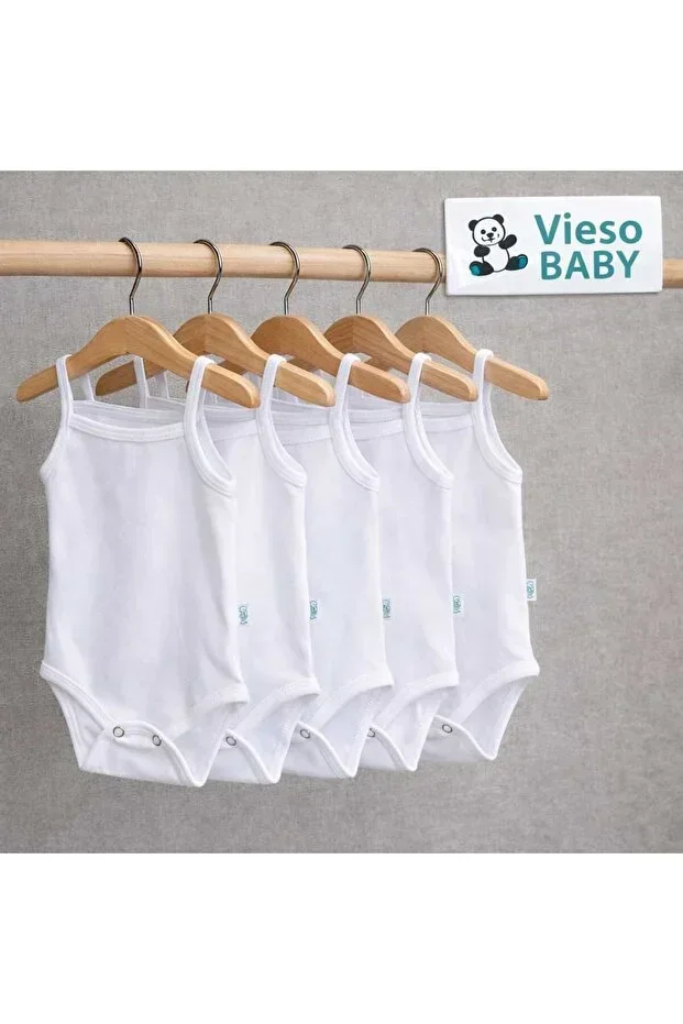 5-Piece White Cotton String Strap Bodysuit