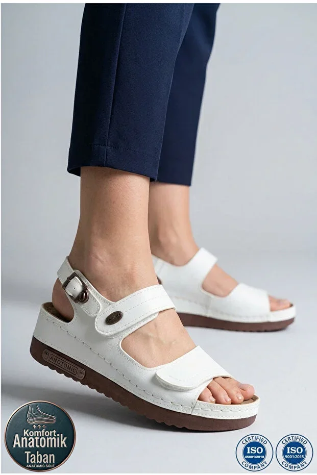 Women's Orthopedic Anatomical Sole Double Strap Velcro Back Buckle Daily Sandal Slipper