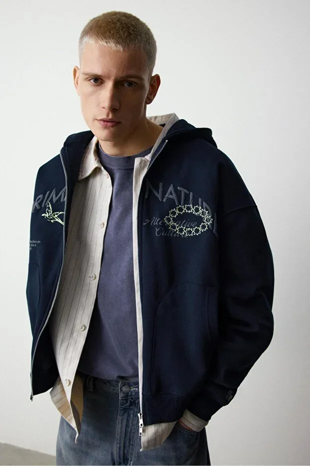 Pull & Bear Primal Nature zip-up hoodie