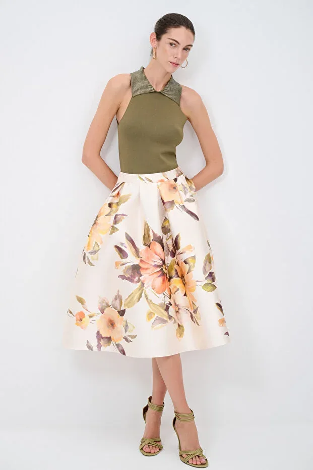 adL Pleated Patterned Midi Skirt