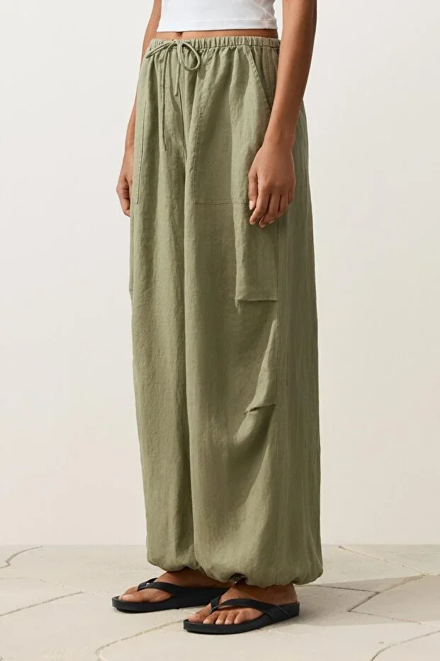 Oysho 100% linen bloomer cargo pants