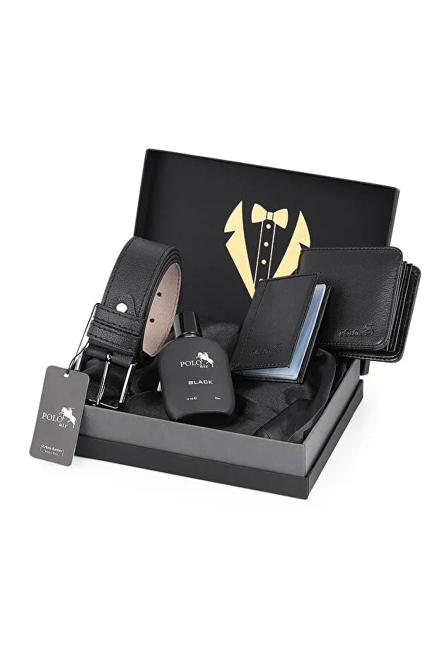 Men's Grooming Box Gift Set: Belt, Wallet, Card Holder, Perfume